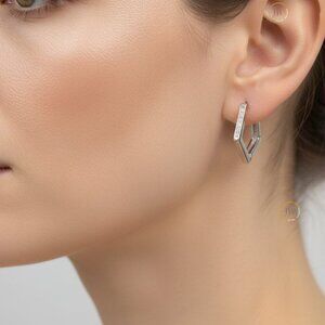 925 Silver Geometric Earrings · Rhodium · 1.6 cm Modern Minimalist Jewelry.